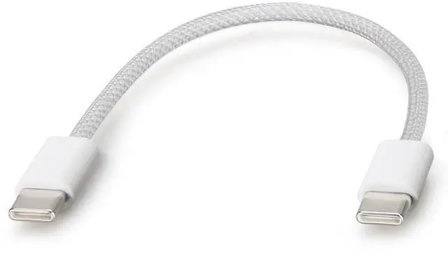 Main image of USB C Cable 6 Inch Charger Cord for iPhone 16 17 Plus Pro Max/Carplay | Power Bank, Braided White Type C Charging Cable, USBC to USBC, 0.5 ft