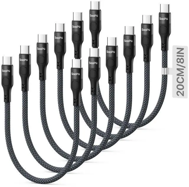 Main image of 6-Pack 0.7Ft Short USB C to USB C Cable, 60W PD Fast Charging Nylon Braided Cord,Compatible with Phone,Tablet,Laptop,Ideal for Charging Station and Power Bank(Black)