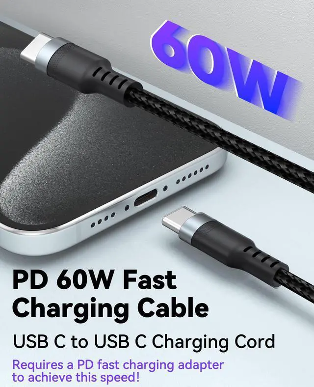 Alt view image 2 of 7 - Short USB C to USB C Cable 3 inch, 60W PD Fast Charging Type-C Cord | USBC 2.0 Data Transfer Braided Compatible with Travel Power Bank, iphone 17/16/15 Galaxy Google Pixel iPod Pro SSD (10CM)