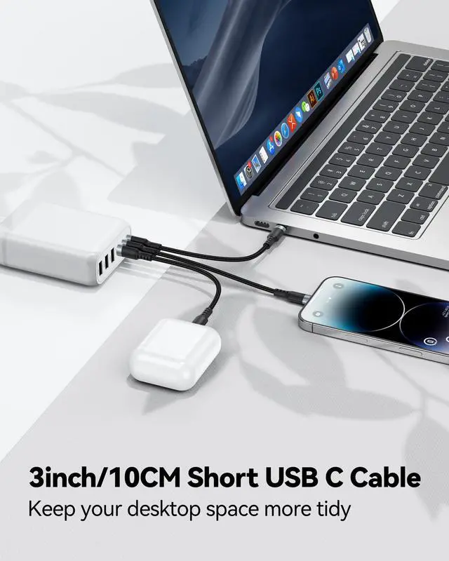 Alt view image 4 of 7 - Short USB C to USB C Cable 3 inch, 60W PD Fast Charging Type-C Cord | USBC 2.0 Data Transfer Braided Compatible with Travel Power Bank, iphone 17/16/15 Galaxy Google Pixel iPod Pro SSD (10CM)