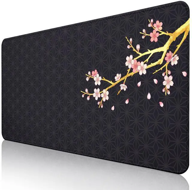 Main image of Black Cherry Blossom Mouse Pad Large 35.4×15.7 Pink Floral Japanese Desk Mat for Women, Non-Slip Water-Resistant Keyboard Pad for Home Office Gaming