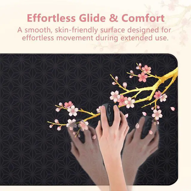 Alt view image 4 of 7 - Black Cherry Blossom Mouse Pad Large 35.4×15.7 Pink Floral Japanese Desk Mat for Women, Non-Slip Water-Resistant Keyboard Pad for Home Office Gaming