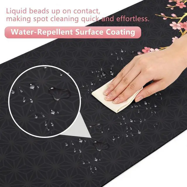 Alt view image 2 of 7 - Black Cherry Blossom Mouse Pad Large 35.4×15.7 Pink Floral Japanese Desk Mat for Women, Non-Slip Water-Resistant Keyboard Pad for Home Office Gaming