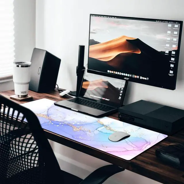 Alt view image 2 of 7 - Extended Gaming Mouse Pad (31.5 X 11.8 in), Large Non-Slip Rubber Base Mousepad,Keyboard Mouse Mat Desk Pad for Work, Game, Office, Home - Blue Purple Rose Gold Marble