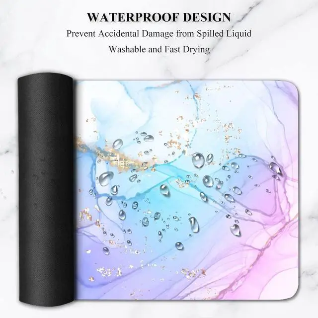 Alt view image 4 of 7 - Extended Gaming Mouse Pad (31.5 X 11.8 in), Large Non-Slip Rubber Base Mousepad,Keyboard Mouse Mat Desk Pad for Work, Game, Office, Home - Blue Purple Rose Gold Marble