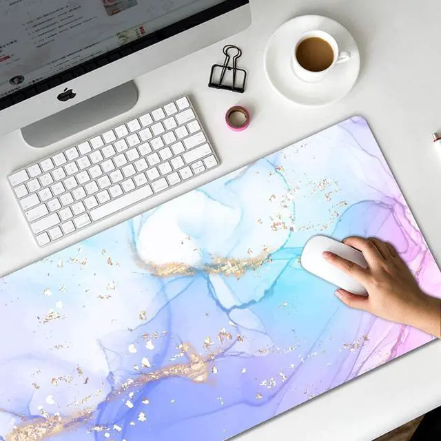 Alt view image 3 of 7 - Extended Gaming Mouse Pad (31.5 X 11.8 in), Large Non-Slip Rubber Base Mousepad,Keyboard Mouse Mat Desk Pad for Work, Game, Office, Home - Blue Purple Rose Gold Marble