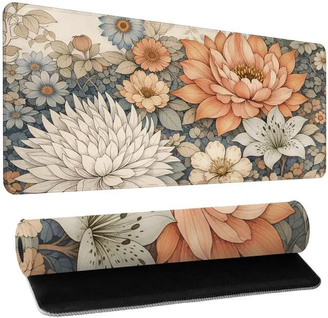 Main image of Desk Mat 31.5x11.8 Inch with Anti-Slip Rubber Base for Home | Flower Keyboard Mat Boho Floral Extended Mouse Pad for Computer Mouse Keyboard Home and Office