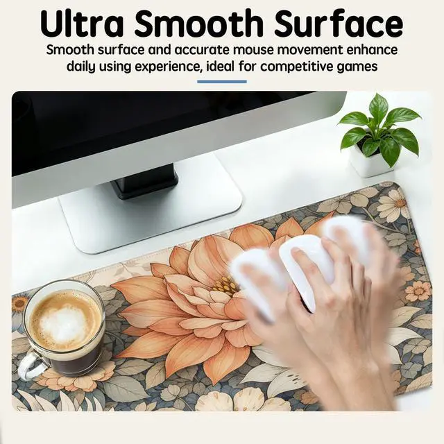 Alt view image 5 of 7 - Desk Mat 31.5x11.8 Inch with Anti-Slip Rubber Base for Home | Flower Keyboard Mat Boho Floral Extended Mouse Pad for Computer Mouse Keyboard Home and Office