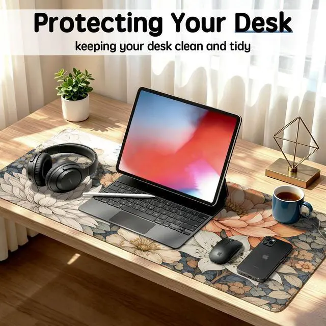 Alt view image 6 of 7 - Desk Mat 31.5x11.8 Inch with Anti-Slip Rubber Base for Home | Flower Keyboard Mat Boho Floral Extended Mouse Pad for Computer Mouse Keyboard Home and Office