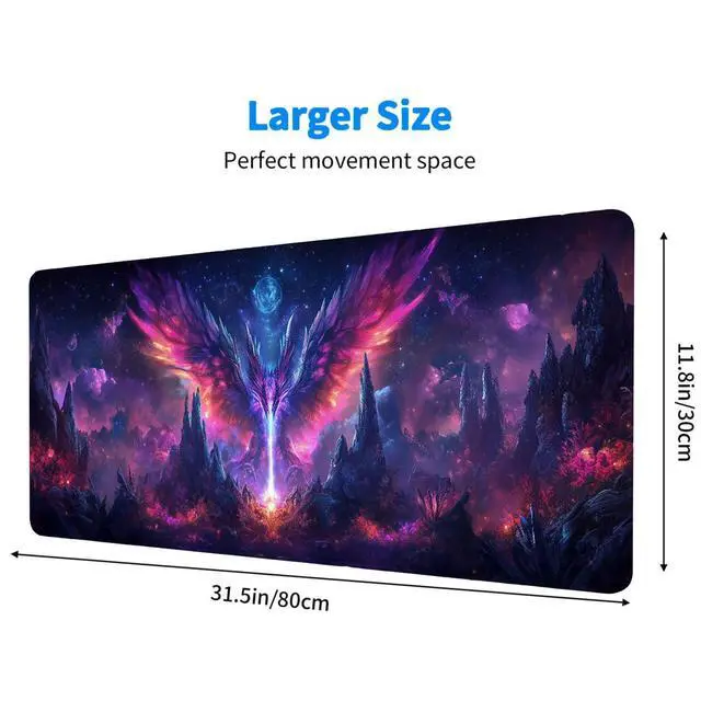 Alt view image 3 of 7 - Dragon Gaming Mouse Pad, Purple and Pink Scale Dark Fantasy Large Gaming Mouse Mat with Stitched Edges,Non-Slip Waterproof Rubber Base Mous Mat, Office Computer Keyboard Laptop Home, 31.5x11.8
