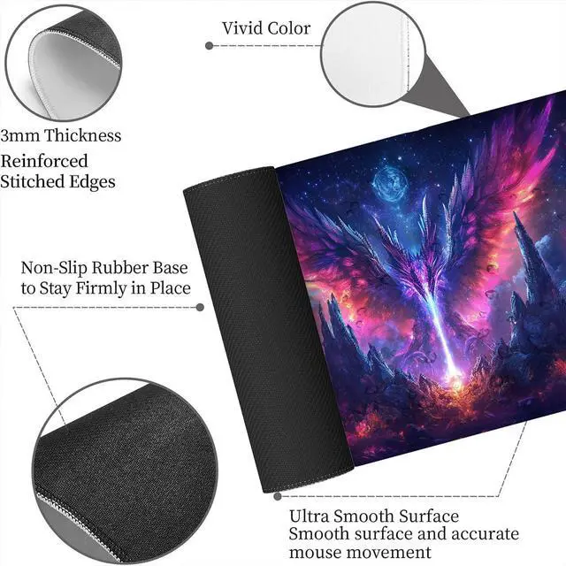 Alt view image 6 of 7 - Dragon Gaming Mouse Pad, Purple and Pink Scale Dark Fantasy Large Gaming Mouse Mat with Stitched Edges,Non-Slip Waterproof Rubber Base Mous Mat, Office Computer Keyboard Laptop Home, 31.5x11.8