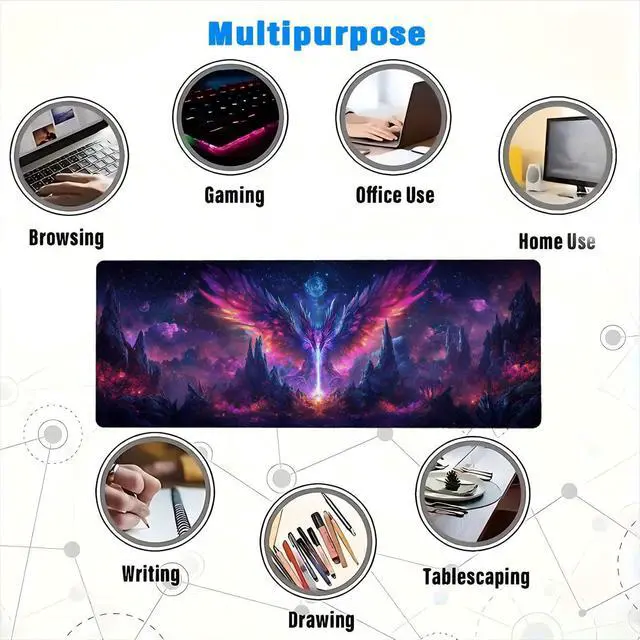 Alt view image 7 of 7 - Dragon Gaming Mouse Pad, Purple and Pink Scale Dark Fantasy Large Gaming Mouse Mat with Stitched Edges,Non-Slip Waterproof Rubber Base Mous Mat, Office Computer Keyboard Laptop Home, 31.5x11.8