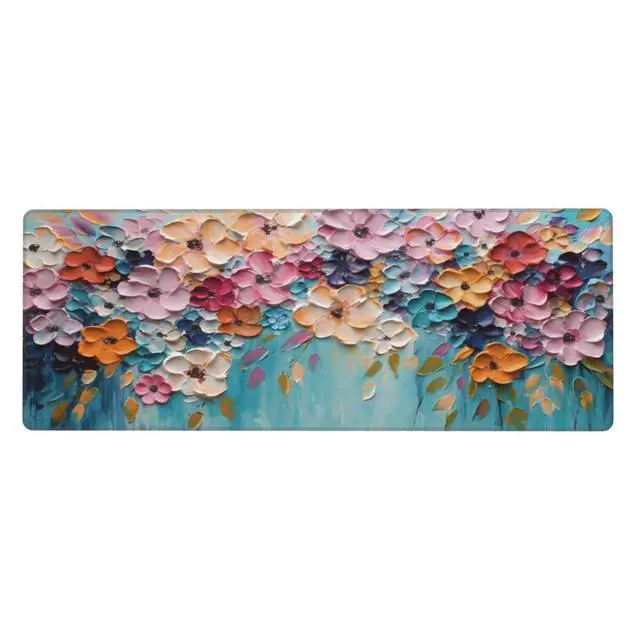 Alt view image 2 of 7 - Mouse Pad, Large Non-Slip Rubber Base Mousepad, Keyboard Mouse Mat, Desk Pad with Stitched Edges, 31.5x11.8inch, Oil Flower