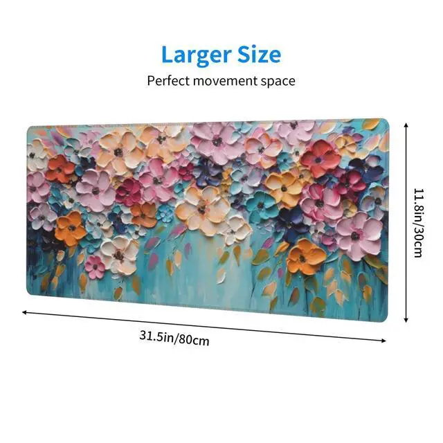 Alt view image 4 of 7 - Mouse Pad, Large Non-Slip Rubber Base Mousepad, Keyboard Mouse Mat, Desk Pad with Stitched Edges, 31.5x11.8inch, Oil Flower