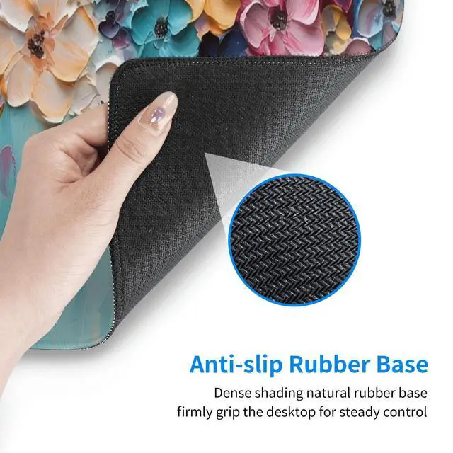 Alt view image 6 of 7 - Mouse Pad, Large Non-Slip Rubber Base Mousepad, Keyboard Mouse Mat, Desk Pad with Stitched Edges, 31.5x11.8inch, Oil Flower