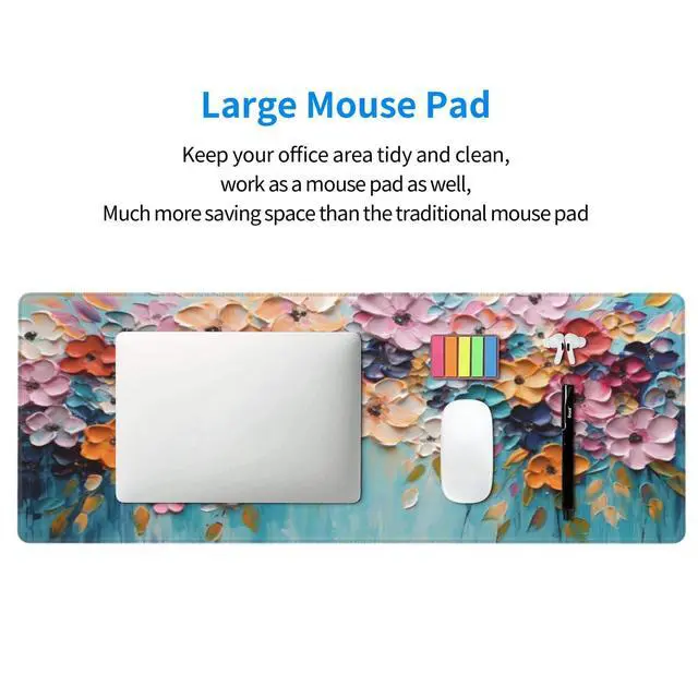Alt view image 7 of 7 - Mouse Pad, Large Non-Slip Rubber Base Mousepad, Keyboard Mouse Mat, Desk Pad with Stitched Edges, 31.5x11.8inch, Oil Flower