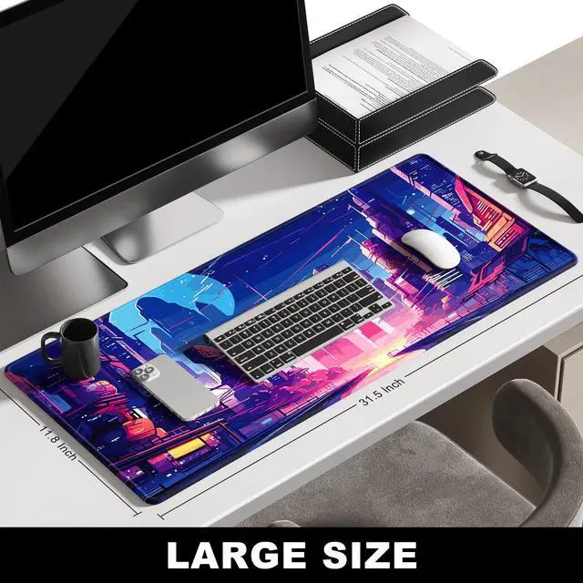 Alt view image 2 of 7 - Large Mouse Pad, Desk Pad, XXL XL Extended Gaming Mouse Pad, Desk Mat for Office & Home, Long and HugeKeyboard Mat,Desktop Full Cover 31.5 x 11.8 Inches, Anime Tokyo Cyberpunk