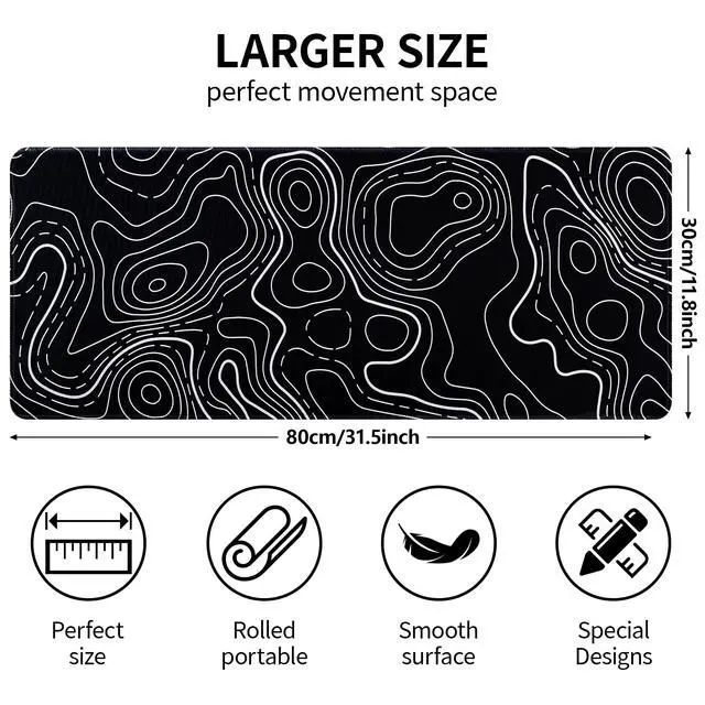 Alt view image 3 of 7 - Topographic Mouse Pad Large Desk Mat 31.5" x 11.8", Gaming Mouse Pad | Non-Slip, Durable, with Clear and Fade-Resistant Patterns, 0.3MM Thick, Artistic Style