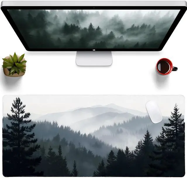 Main image of Mouse Pad, Large Extended Gaming Mouse Pad, Non Slip Rubber Base & Stitched Edges Mousepad, Grey Forest Desk Mat for Office Computer Keyboard Home(35.4 x 15.7 inch, Grey Forest)