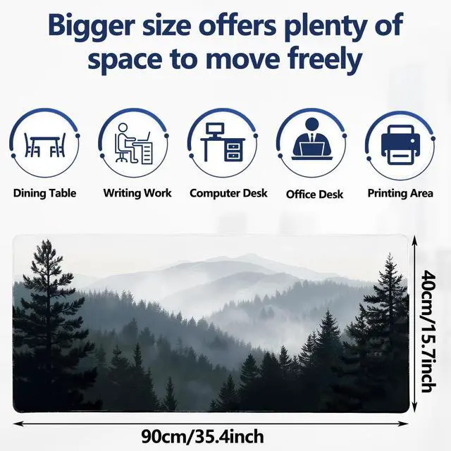 Alt view image 2 of 7 - Mouse Pad, Large Extended Gaming Mouse Pad, Non Slip Rubber Base & Stitched Edges Mousepad, Grey Forest Desk Mat for Office Computer Keyboard Home(35.4 x 15.7 inch, Grey Forest)