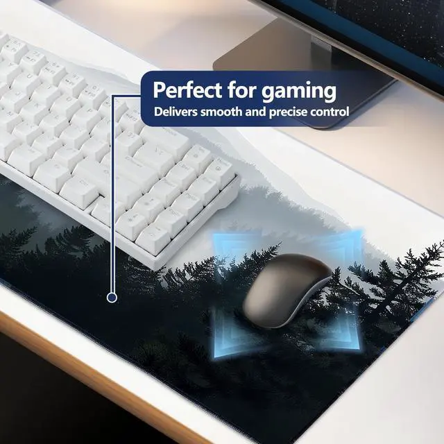 Alt view image 5 of 7 - Mouse Pad, Large Extended Gaming Mouse Pad, Non Slip Rubber Base & Stitched Edges Mousepad, Grey Forest Desk Mat for Office Computer Keyboard Home(35.4 x 15.7 inch, Grey Forest)