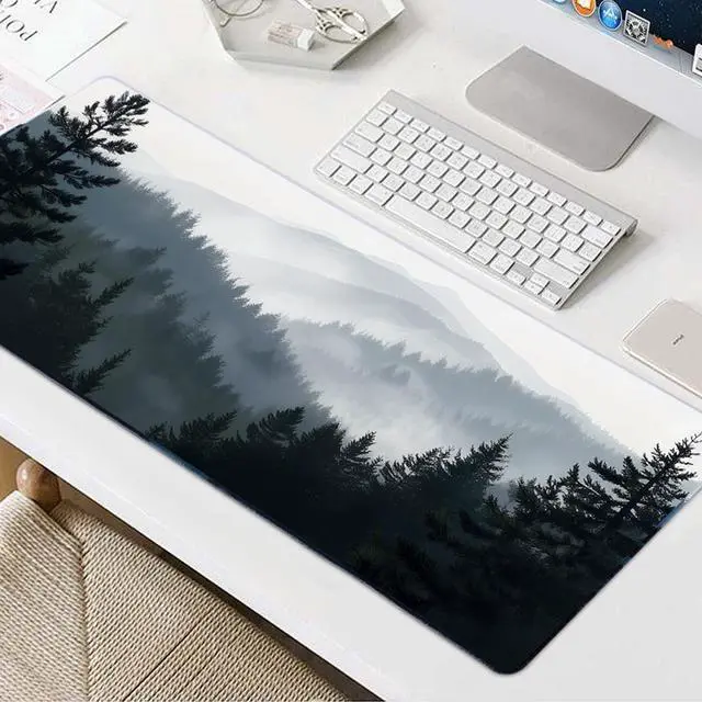 Alt view image 6 of 7 - Mouse Pad, Large Extended Gaming Mouse Pad, Non Slip Rubber Base & Stitched Edges Mousepad, Grey Forest Desk Mat for Office Computer Keyboard Home(35.4 x 15.7 inch, Grey Forest)