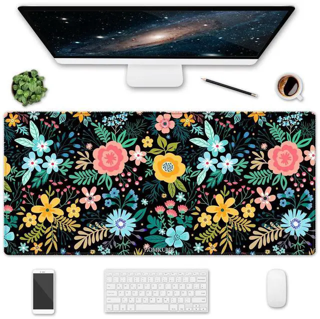 Main image of XXL Large Gaming Mouse Pad & Desk Protector (35.5"x15.8") with Non-Slip Base, Waterproof Surface | XXL Mouse Pad with Stitched Edges for Office Work, Gaming, Home Desk - Blooming Floral