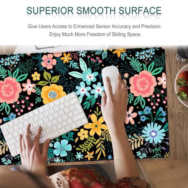 Alt view image 2 of 6 - XXL Large Gaming Mouse Pad & Desk Protector (35.5"x15.8") with Non-Slip Base, Waterproof Surface | XXL Mouse Pad with Stitched Edges for Office Work, Gaming, Home Desk - Blooming Floral