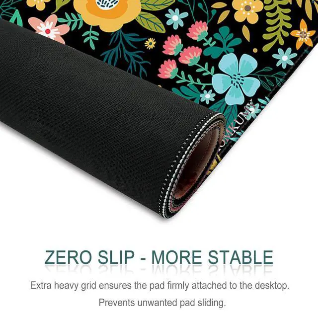 Alt view image 4 of 6 - XXL Large Gaming Mouse Pad & Desk Protector (35.5"x15.8") with Non-Slip Base, Waterproof Surface | XXL Mouse Pad with Stitched Edges for Office Work, Gaming, Home Desk - Blooming Floral