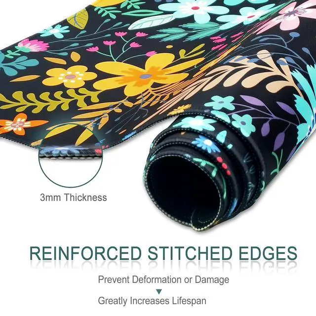 Alt view image 5 of 6 - XXL Large Gaming Mouse Pad & Desk Protector (35.5"x15.8") with Non-Slip Base, Waterproof Surface | XXL Mouse Pad with Stitched Edges for Office Work, Gaming, Home Desk - Blooming Floral