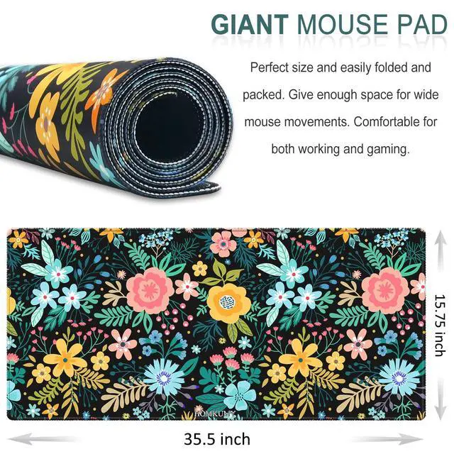 Alt view image 6 of 6 - XXL Large Gaming Mouse Pad & Desk Protector (35.5"x15.8") with Non-Slip Base, Waterproof Surface | XXL Mouse Pad with Stitched Edges for Office Work, Gaming, Home Desk - Blooming Floral