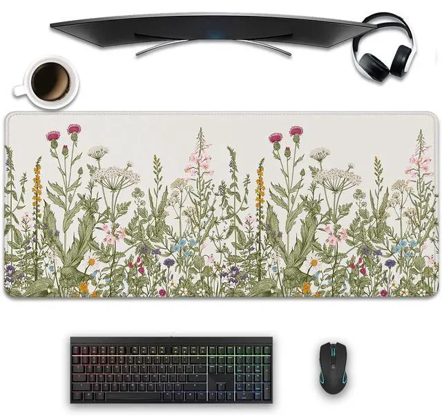 Main image of Flower Mouse Pad - Large, Abstract White, Floral Texture, Keyboard Mat, Gaming | 27.5x11.8 in