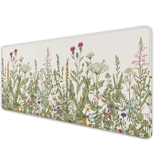 Alt view image 2 of 7 - Flower Mouse Pad - Large, Abstract White, Floral Texture, Keyboard Mat, Gaming | 27.5x11.8 in