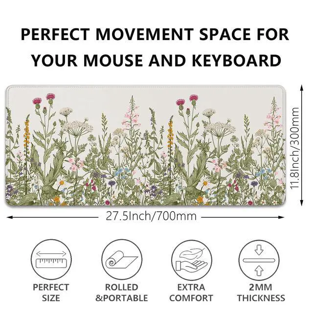 Alt view image 3 of 7 - Flower Mouse Pad - Large, Abstract White, Floral Texture, Keyboard Mat, Gaming | 27.5x11.8 in