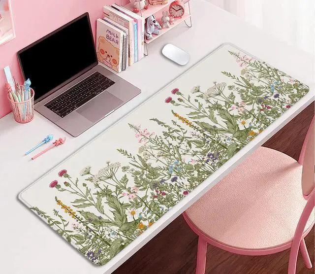 Alt view image 4 of 7 - Flower Mouse Pad - Large, Abstract White, Floral Texture, Keyboard Mat, Gaming | 27.5x11.8 in