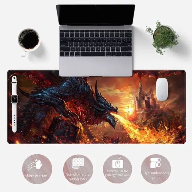 Alt view image 2 of 6 - Japanese Desk Mat Dragon Castle Desk Pad Game Aesthetic Mouse Pad Large Gaming Mousepad Extended Keyboard Pad 31.5 x 11.8 in Laptop Computer Mouse Keyboard Mouse Pads for Desk Decor Mat.