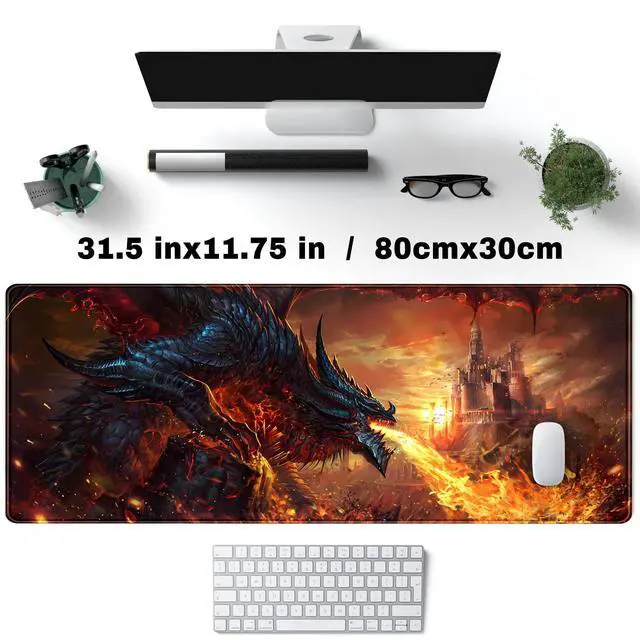 Alt view image 4 of 6 - Japanese Desk Mat Dragon Castle Desk Pad Game Aesthetic Mouse Pad Large Gaming Mousepad Extended Keyboard Pad 31.5 x 11.8 in Laptop Computer Mouse Keyboard Mouse Pads for Desk Decor Mat.