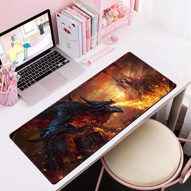 Alt view image 6 of 6 - Japanese Desk Mat Dragon Castle Desk Pad Game Aesthetic Mouse Pad Large Gaming Mousepad Extended Keyboard Pad 31.5 x 11.8 in Laptop Computer Mouse Keyboard Mouse Pads for Desk Decor Mat.