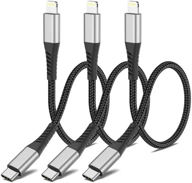 Main image of 1ft USB C to Lightning Cable 3 Pack, MFi Certified USBC Lightning Cable PD Fast Charging, Nylon Braided 12 inch USB C iPhone Charger Cord for iPhone 14 13 12 11 Pro Max Plus iPad, Black