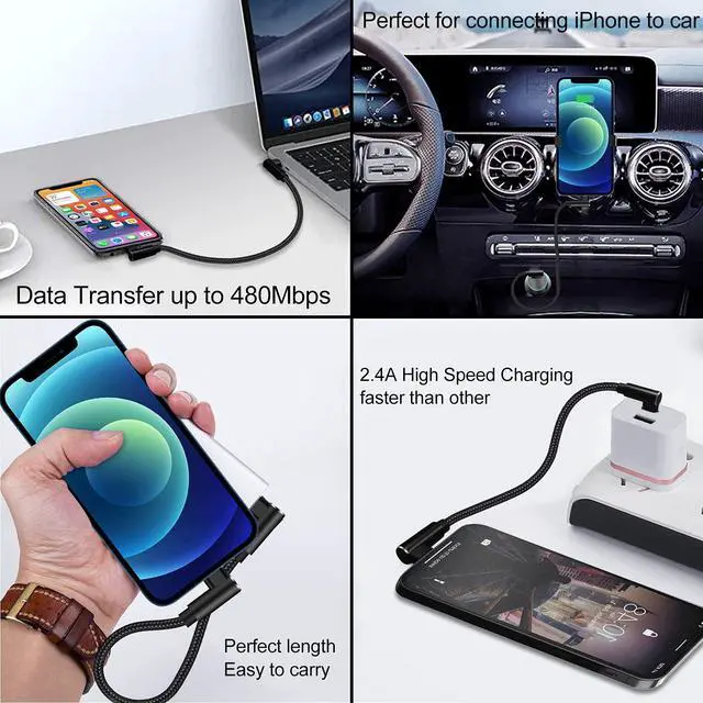 Alt view image 4 of 7 - USB C to Lightning Cable 1ft MFi Certified 90 Degree iPhone Charger 3 Pack | Nylon Braided Right Angle USB-C to Lightning PD Fast Charging Cable for iPhone 14 13 12 11 Pro X XS XR 8 Plus 7 6 5(Black)