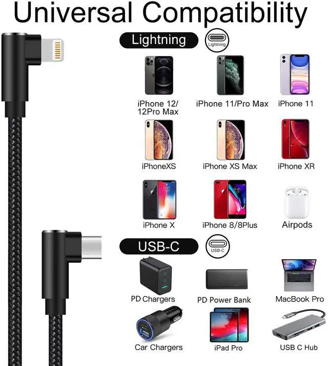 Alt view image 6 of 7 - USB C to Lightning Cable 1ft MFi Certified 90 Degree iPhone Charger 3 Pack | Nylon Braided Right Angle USB-C to Lightning PD Fast Charging Cable for iPhone 14 13 12 11 Pro X XS XR 8 Plus 7 6 5(Black)