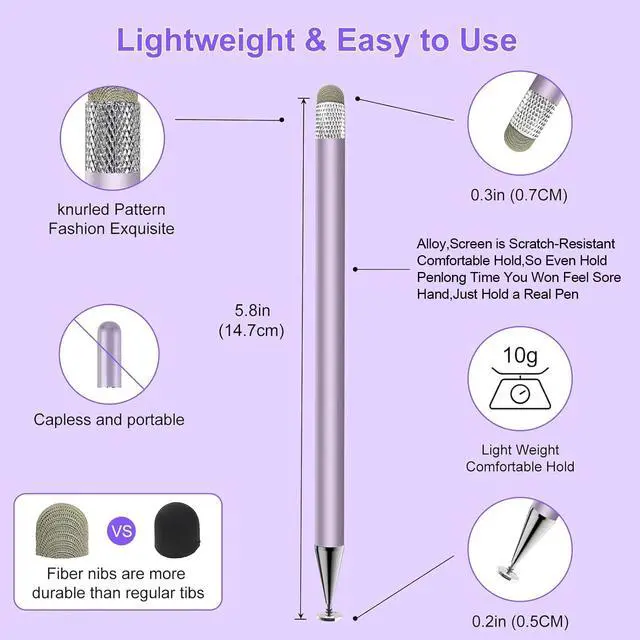 Alt view image 3 of 7 - Pen for Touchscreen, 2-in-1 Tip for Nintendo Switch | Disc & Fiber Tip, High Precision, No Bluetooth, Stylus Pen for iPad, iphone, Android, Tablets, Prevent Scratches