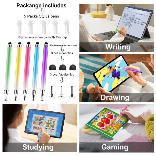 Alt view image 4 of 7 - 5Pcs Stylus Pen for Touchscreen,iPad,iPhone,3 in 1 Stylus Pen | High Precision & Sensitivity, Perfect for Touch Screens, iPhone/ipad/Samsung/Google/Microsoft/Android Tablets