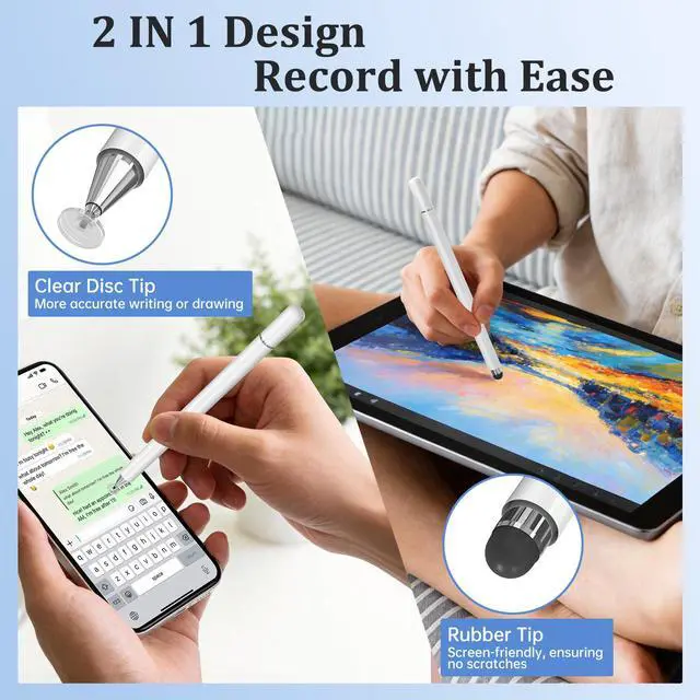 Alt view image 2 of 7 - Stylus Pen for Touchscreen, 2-in-1 Stylist Pens, 3Pcs Stylus | Rubber & Disc Tips, Magnetic Cap, High Sensitivity, Fit for iPad, iPhone, Switch, Android, Galaxy, Tablets, All Touch Screens