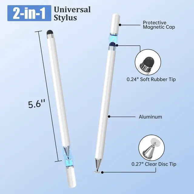 Alt view image 3 of 7 - Stylus Pen for Touchscreen, 2-in-1 Stylist Pens, 3Pcs Stylus | Rubber & Disc Tips, Magnetic Cap, High Sensitivity, Fit for iPad, iPhone, Switch, Android, Galaxy, Tablets, All Touch Screens