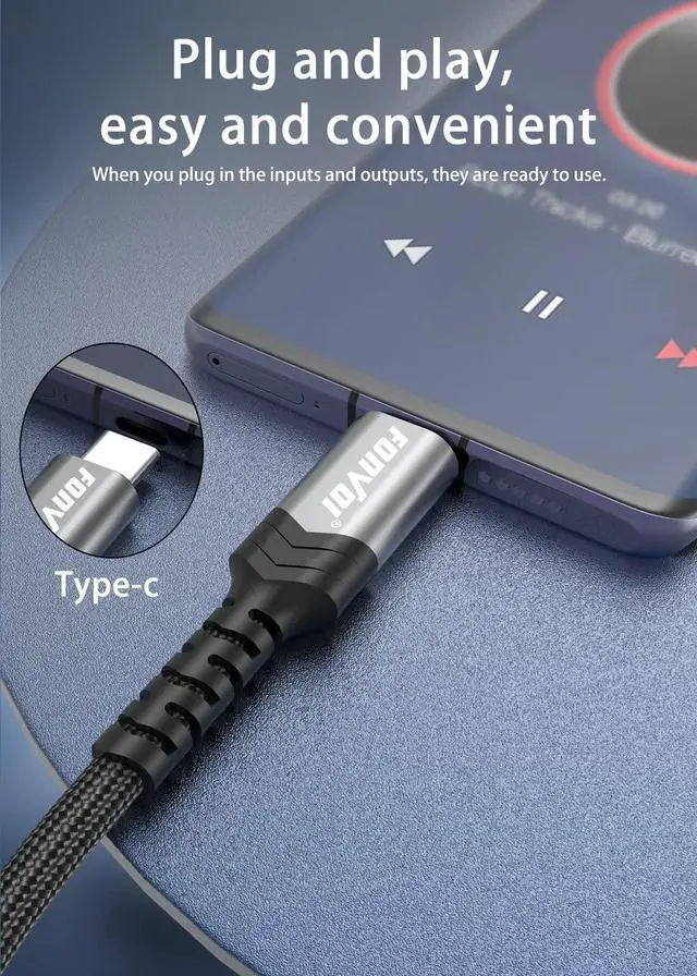 Alt view image 3 of 7 - USB C to 3.5mm Audio Aux Cable,Type C Adapter to 3.5mm Headphone Stereo Cord Car Compatible with:Android/iPhone15/Samsung Galaxy Note iPad Pro Google Pixel and More (8FT/2Park)