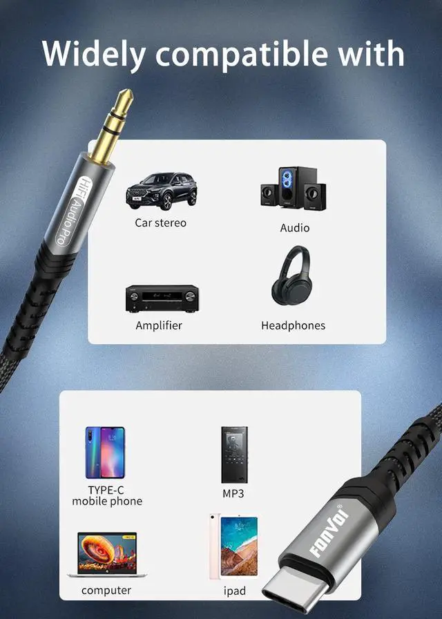 Alt view image 4 of 7 - USB C to 3.5mm Audio Aux Cable,Type C Adapter to 3.5mm Headphone Stereo Cord Car Compatible with:Android/iPhone15/Samsung Galaxy Note iPad Pro Google Pixel and More (8FT/2Park)