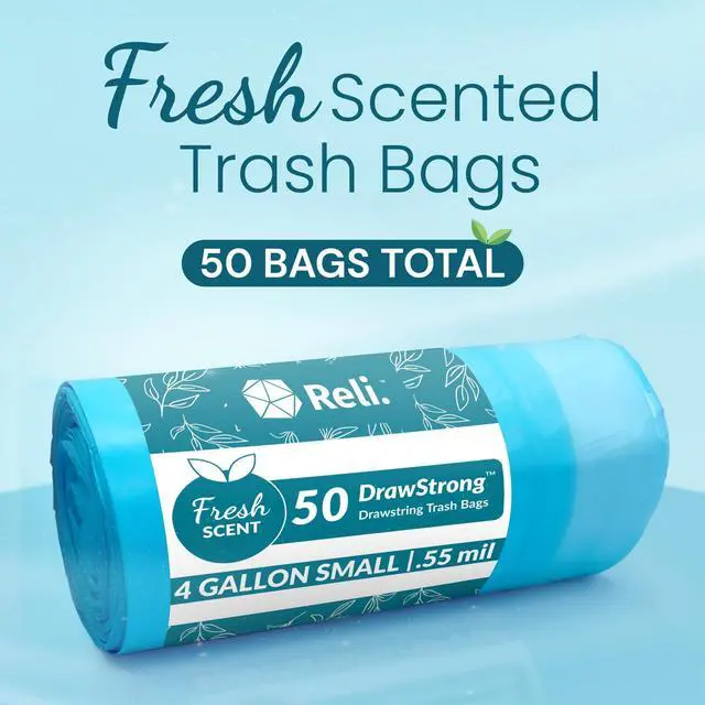 Alt view image 2 of 7 - Small Trash Bags Drawstring 4 Gallon (50 Count) Fresh Scented | Bathroom Trash Bags, Garbage Bags | Leak-proof, Durable | Odor control, Kitchen, Bedroom, Office, Household