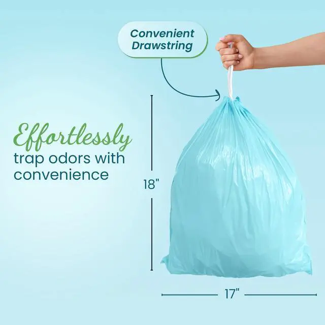 Alt view image 4 of 7 - Small Trash Bags Drawstring 4 Gallon Fresh Scented | 200 Count, Bathroom Trash Bags, Garbage Bags, Leak-Proof, Durable, Odor Control, Kitchen, Bedroom, Office, Household