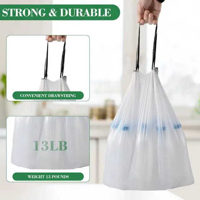 Alt view image 4 of 7 - 100 Counts 4 Gallon Trash Bag Drawstring Small Trash Bags, Thick Pre-separated Garbage Bags, Trash Bin Liners, Suitable for bathroom, kitchen, bedroom, office (White)